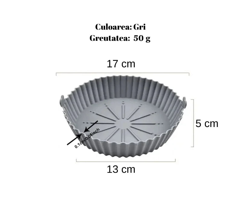 Tava pentru Air Fryer din Silicon, 18.3 cm, Gri, AT PERFORMANCE®, O Solutie Practica si Versatila pentru Gatitul Sanatos