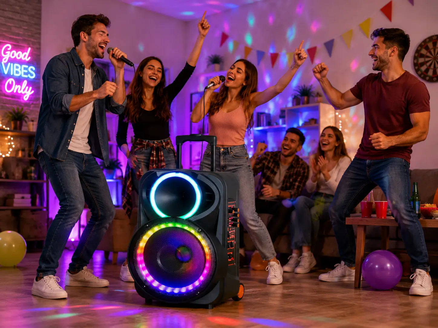 Boxă karaoke portabilă KOLAV F1230, difuzor 12 inch, 400 W PMPO, 2 microfoane wireless, baterie 3600 mAh