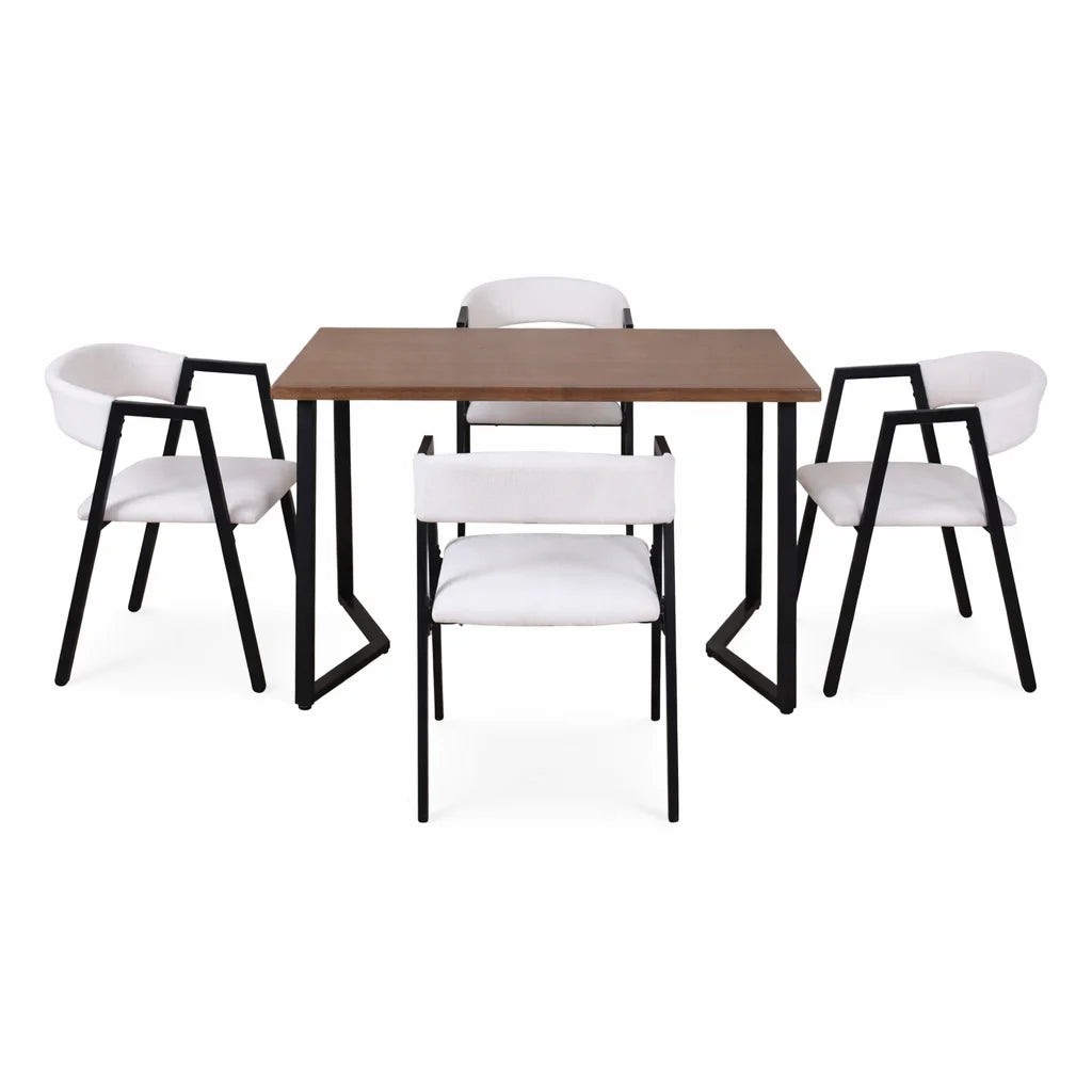 Set masă dining cu 4 scaune AT Performance, 120x70x75,5 cm, blat lemn, cadru metalic, negru