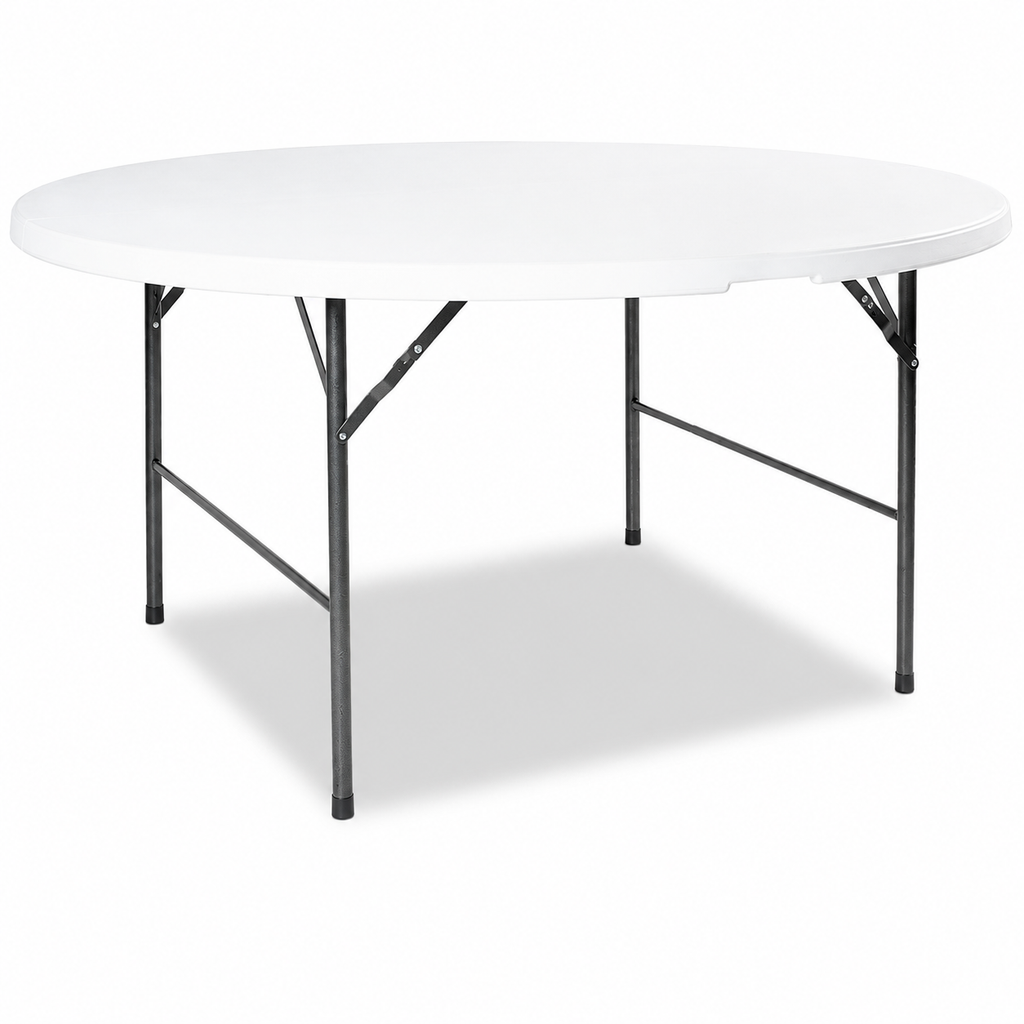 Masă pliabilă rotundă AT Performance, Ø180 cm, blat HDPE, cadru din oțel, mâner de transport, alb