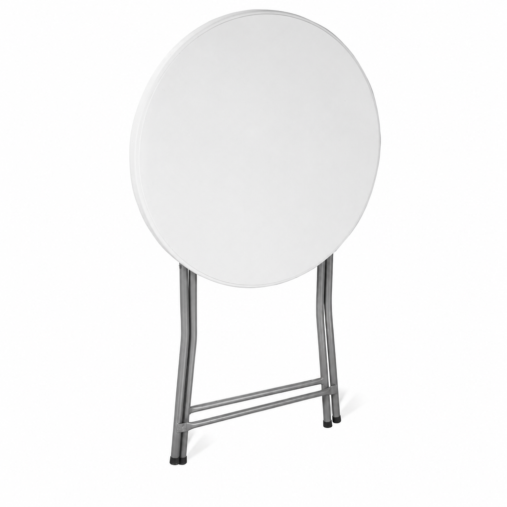 Masă cocktail pliabilă AT Performance AT-2061, Ø80 cm, înălțime 110 cm, cadru metalic, husă elastică, alb