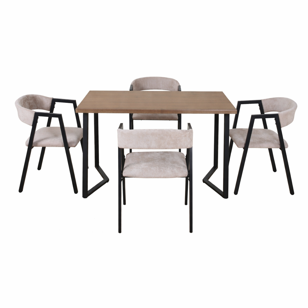 Set masă dining cu 4 scaune AT Performance, 120x70x75,5 cm, blat lemn, cadru metalic, negru