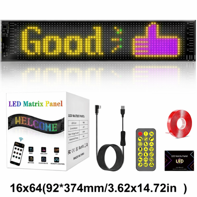 Panou LED matrix RGB AT Performance, 16x64 pixeli, 92x374 mm, alimentare USB, control aplicație și telecomandă