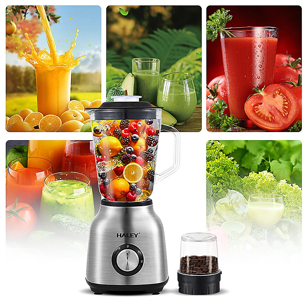 Blender 2 în 1 HALEY HY-2943, 1000 W, bol sticlă 1,5 L, 2 viteze și pulse, râșniță inclusă