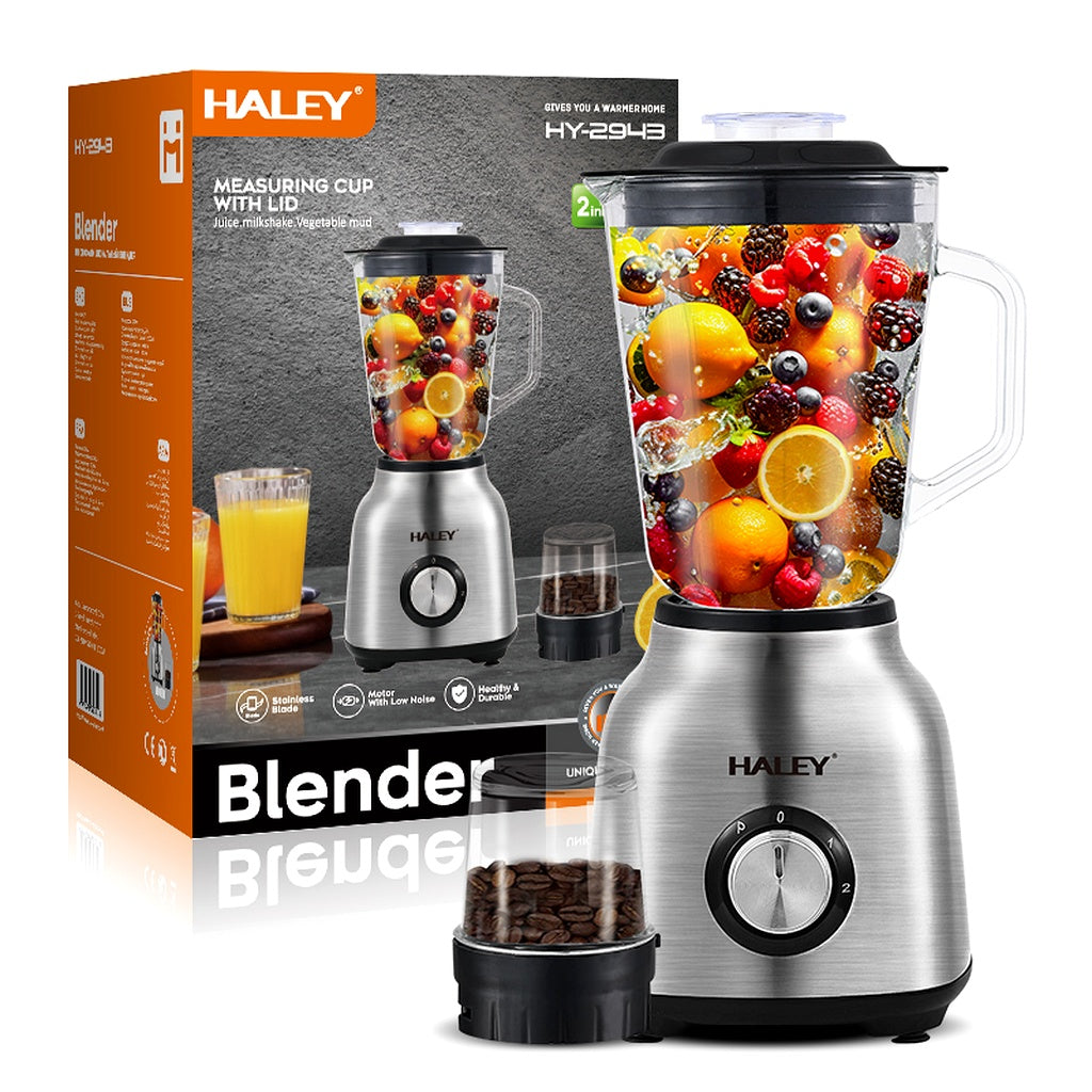 Blender 2 în 1 HALEY HY-2943, 1000 W, bol sticlă 1,5 L, 2 viteze și pulse, râșniță inclusă
