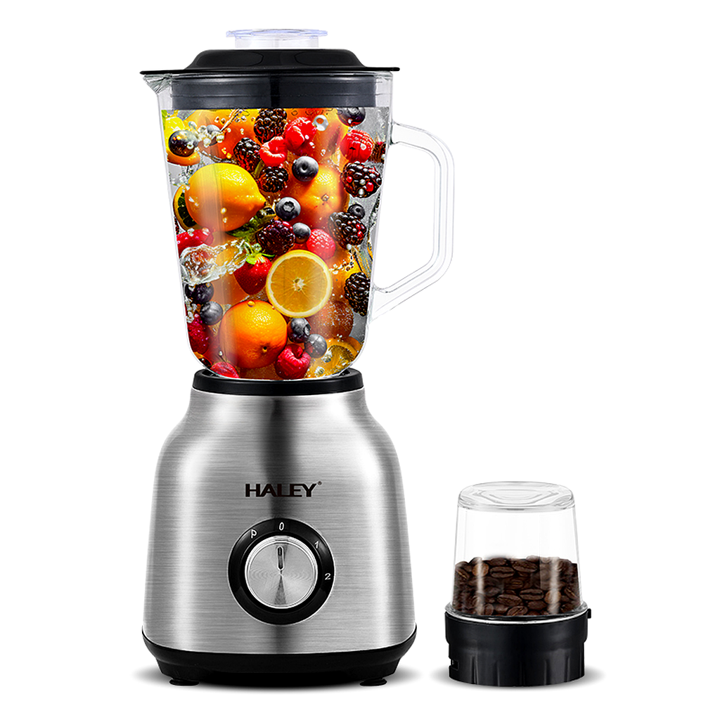 Blender 2 în 1 HALEY HY-2943, 1000 W, bol sticlă 1,5 L, 2 viteze și pulse, râșniță inclusă