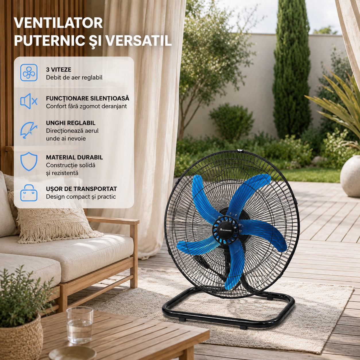 Ventilator 3 în 1 AT Performance AT-2055, 65 W, 18 inch, 3 viteze, oscilație, negru