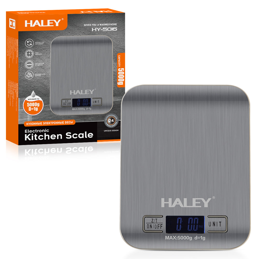 Cântar de bucătărie digital HALEY HY-5016, 5 kg, oțel inoxidabil, tavă de cântărire inclusă