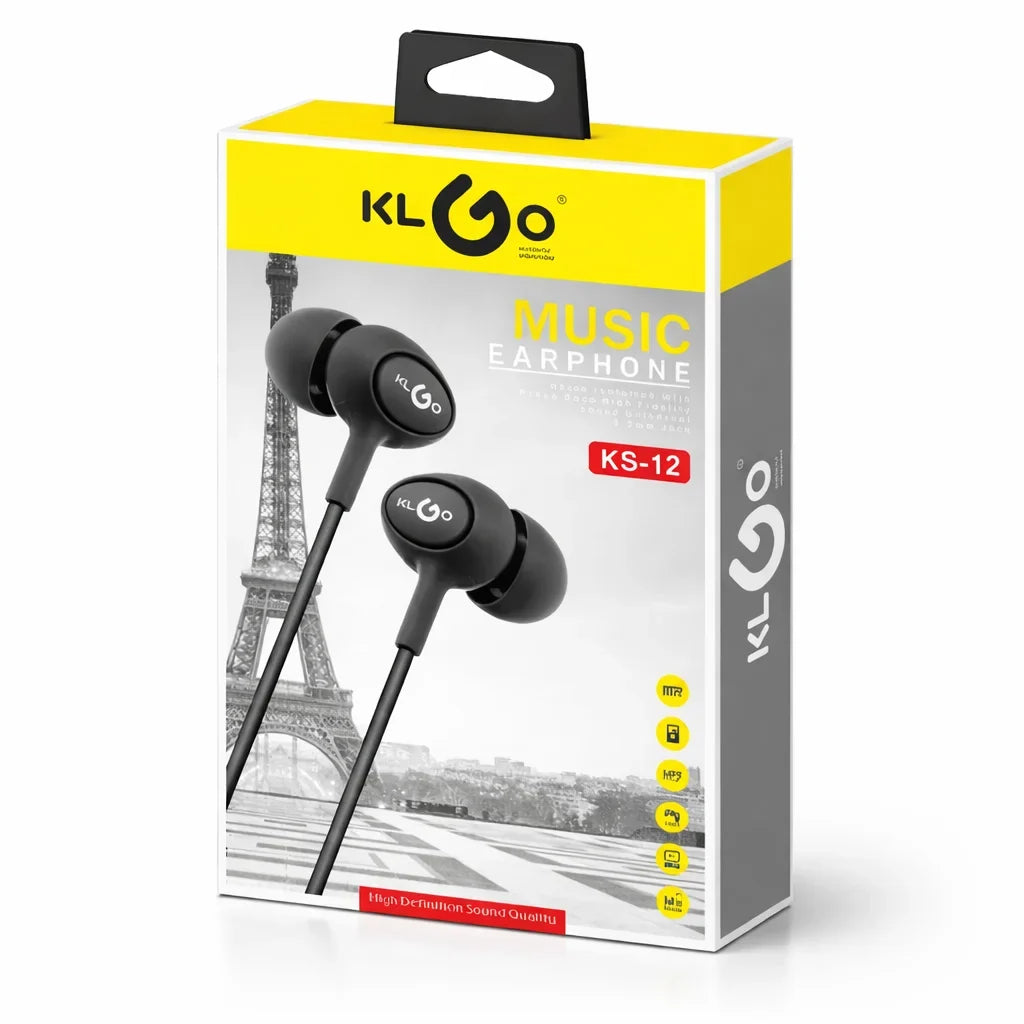 Căști in-ear cu fir KLGO KS-12, microfon, jack 3,5 mm, control muzică și apel, izolare zgomot