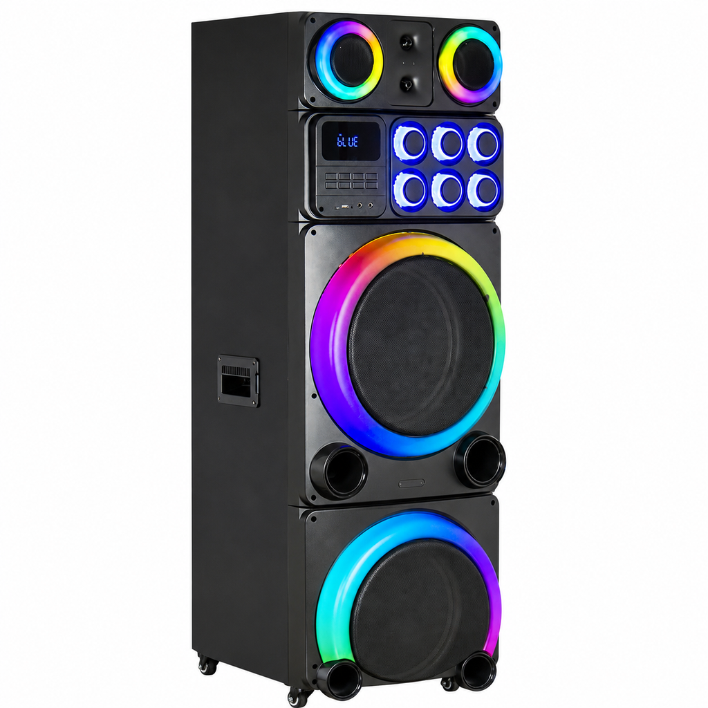 Boxă karaoke portabilă AT Performance KOLAV-LJ5513, 2x15 inch, bluetooth, radio FM, 2 microfoane wireless, LED RGB