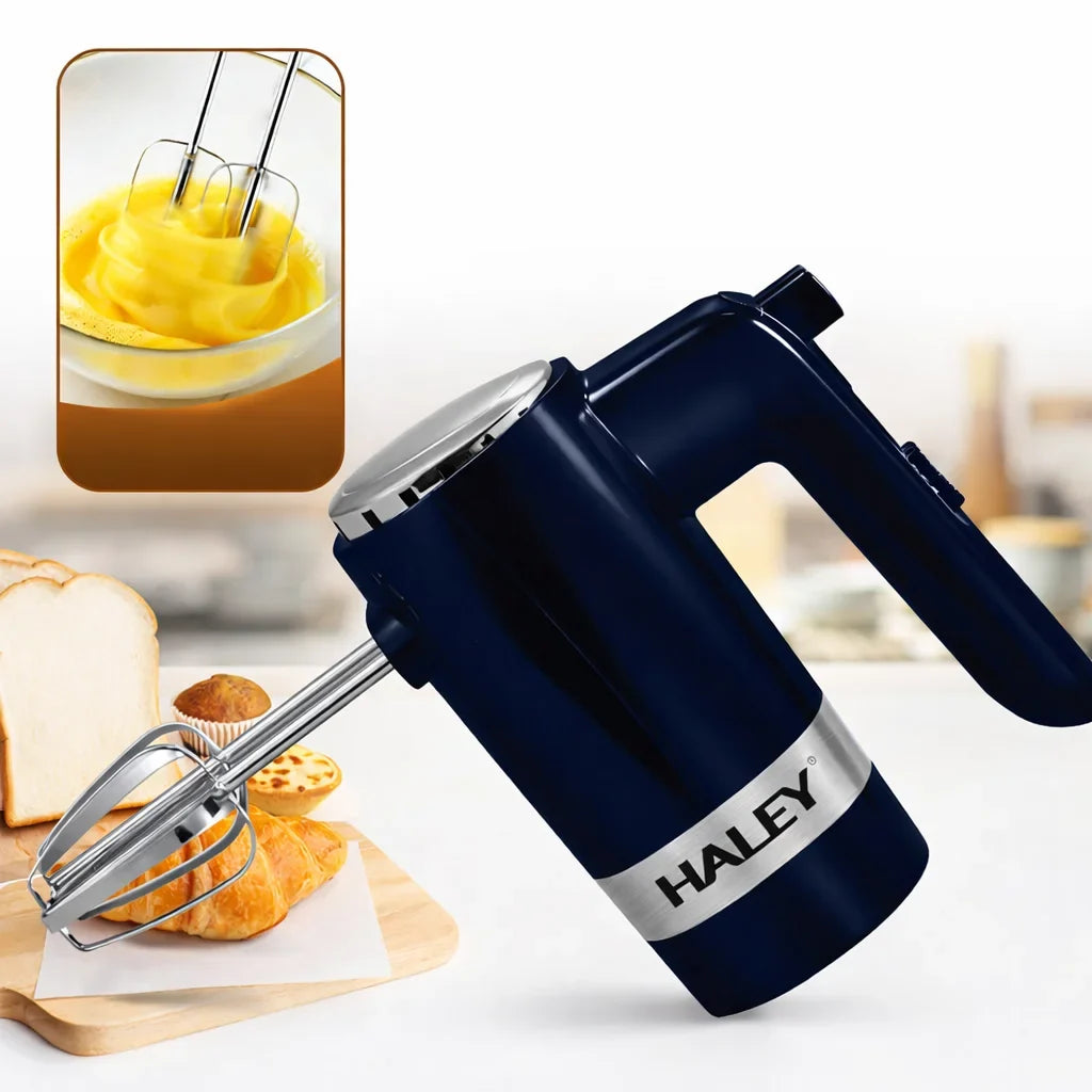 Mixer de mână HALEY HY-1677, 500 W, 5 trepte de viteză, palete și cârlige inox, albastru închis