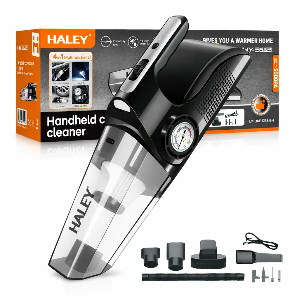 Aspirator auto portabil HALEY HY-3921, 4 în 1, 12 V, 4500 Pa, funcție de umflare, lanternă LED
