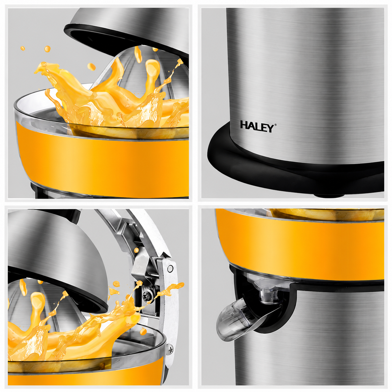 Storcător de citrice HALEY HY-2954, 800 W, 400 ml, presare cu pârghie, carcasă inox, argintiu/negru