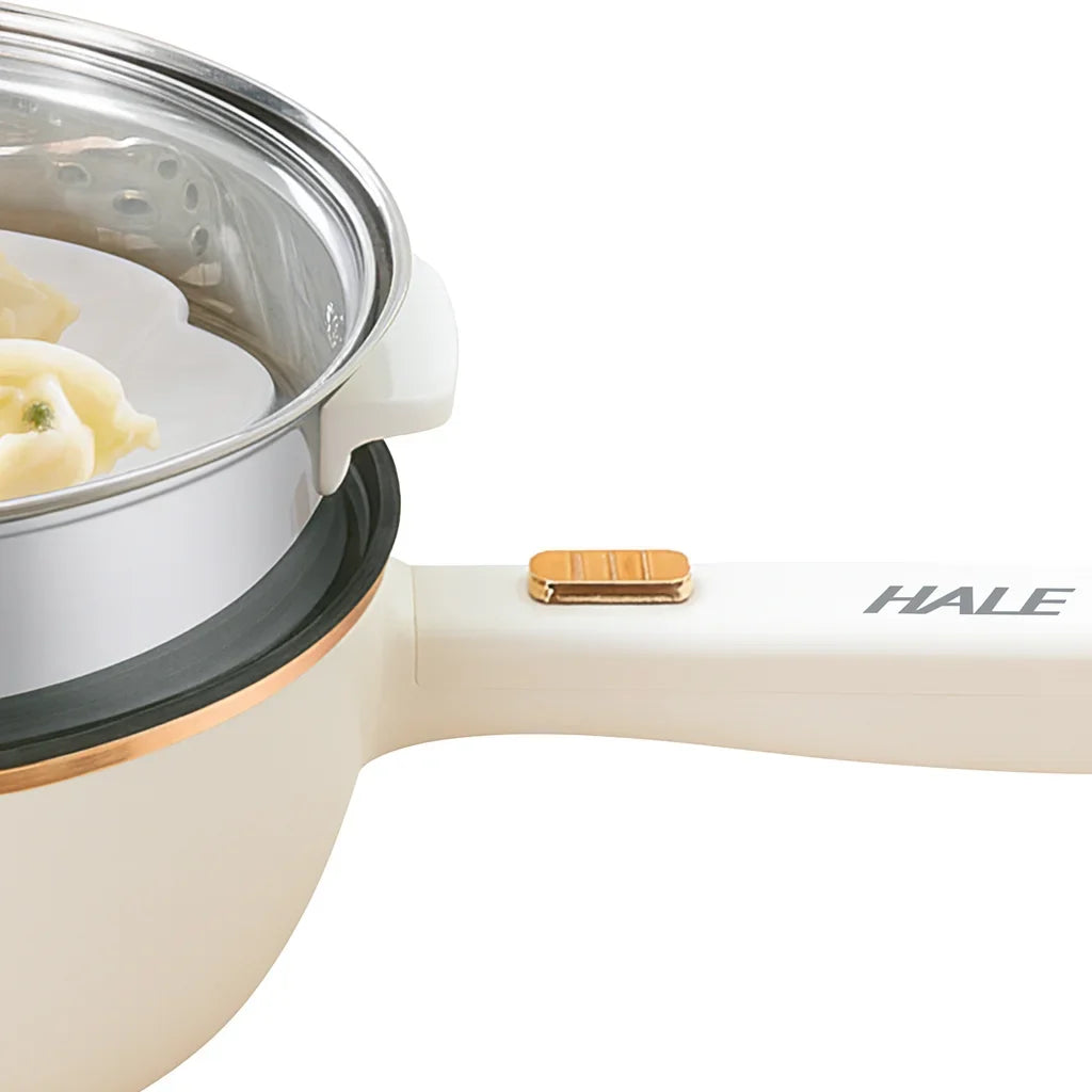 Oală electrică multifuncțională HALEY HY-507, 7 L + 5 L, 1350 W, compartiment abur inox, alb