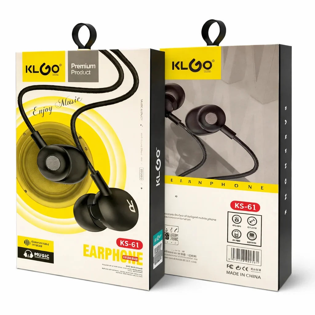 Căști in-ear cu fir KLGO KS-61, difuzor 14,2 mm, microfon, jack 3,5 mm, cablu 120 cm, extra bass