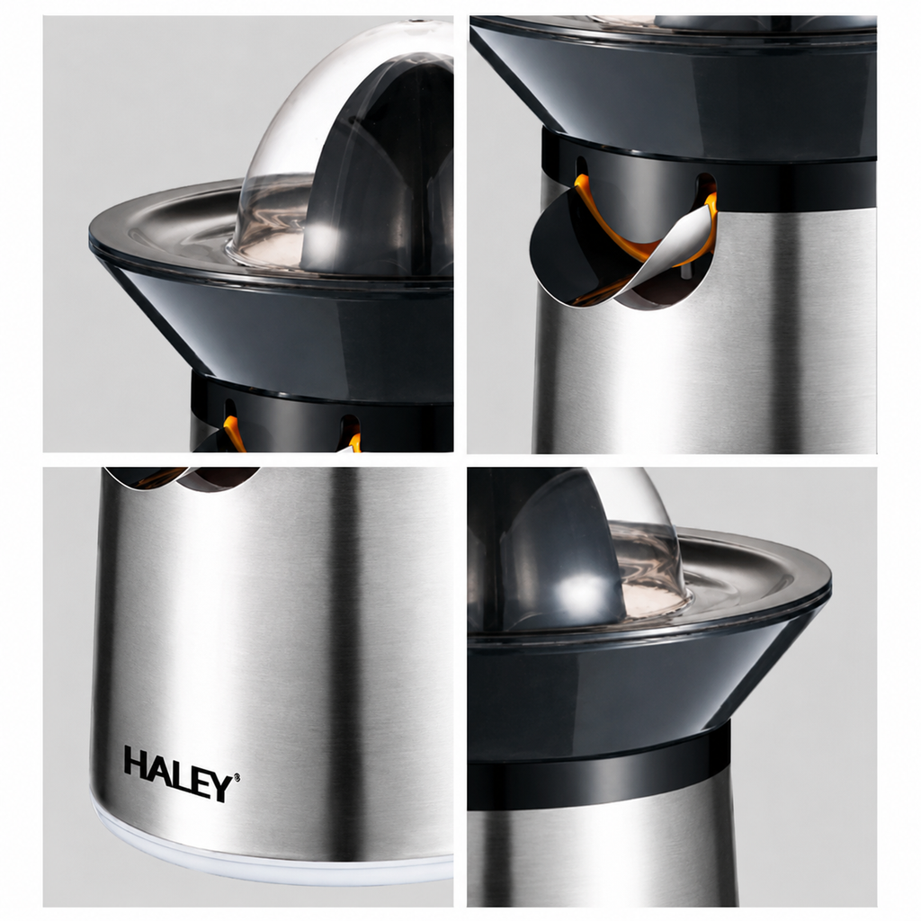 Storcător de citrice electric HALEY HY-2958, 300 W, recipient 300 ml, finisaj inox, negru