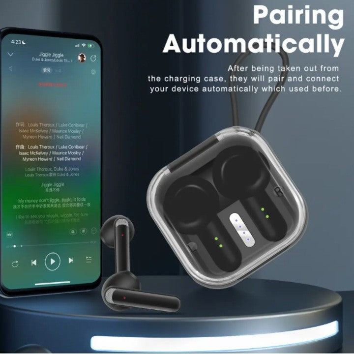 Căști wireless Tusy Store HK-55BL, Bluetooth 5.3, control tactil, autonomie 3-4 ore, difuzor 13 mm