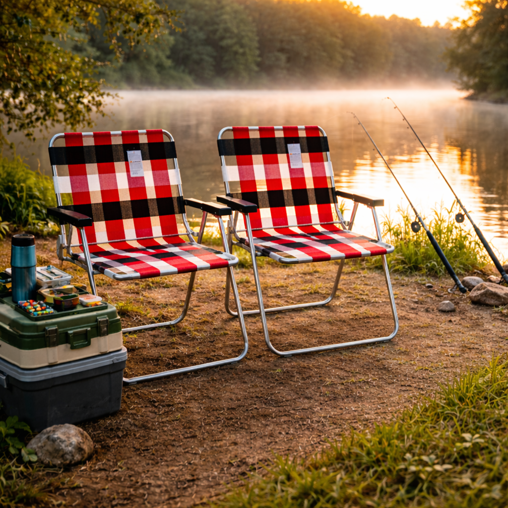 Set 2 scaune pliabile camping AT Performance, cadru oțel, 90 kg, 79x57x64 cm, model în carouri