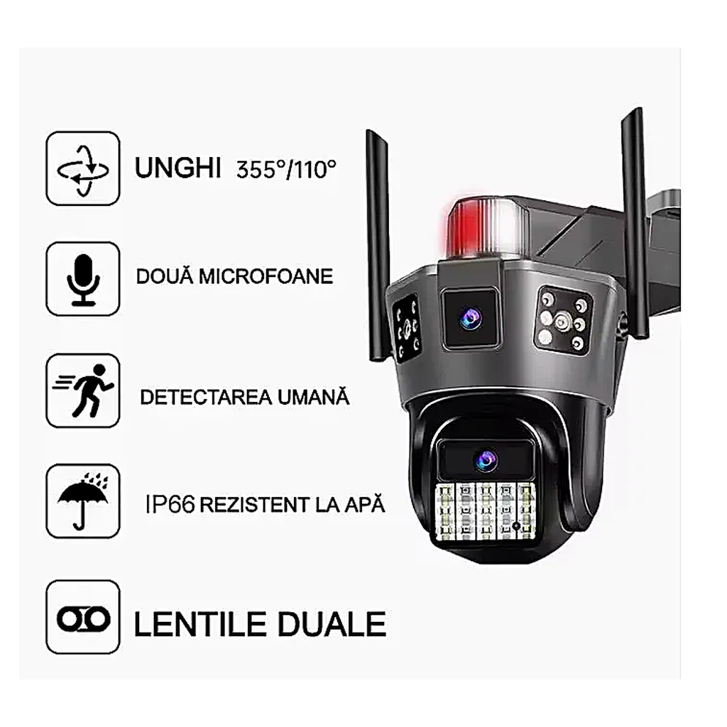 Cameră de supraveghere exterior AT Performance, 4G SIM, PTZ 355°, audio bidirecțional, vedere nocturnă
