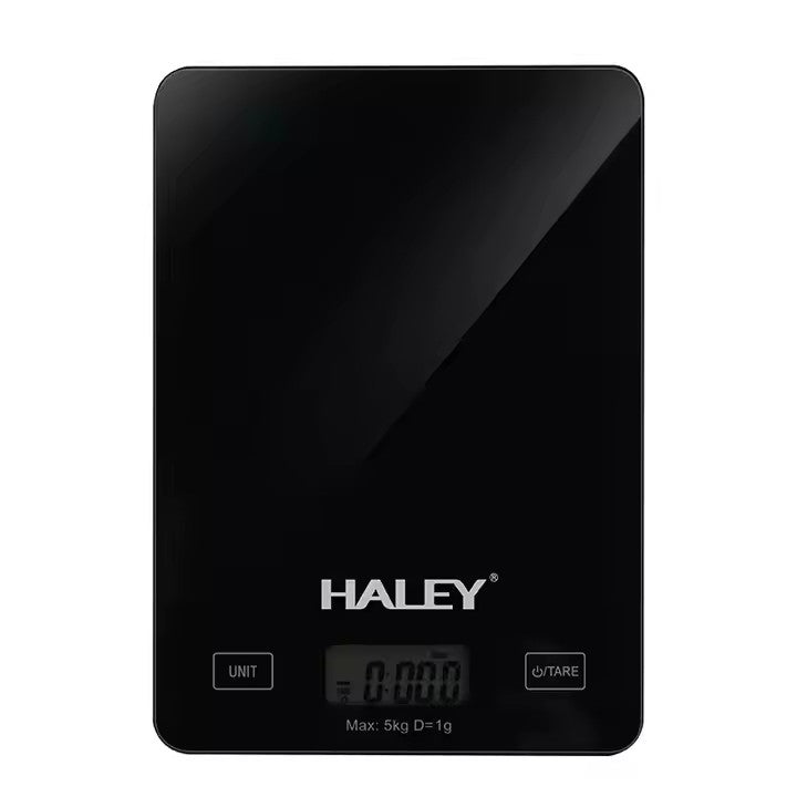 Cântar electronic de bucătărie HALEY HY-5018, 5 kg, precizie 0,1 g, sticlă securizată, negru