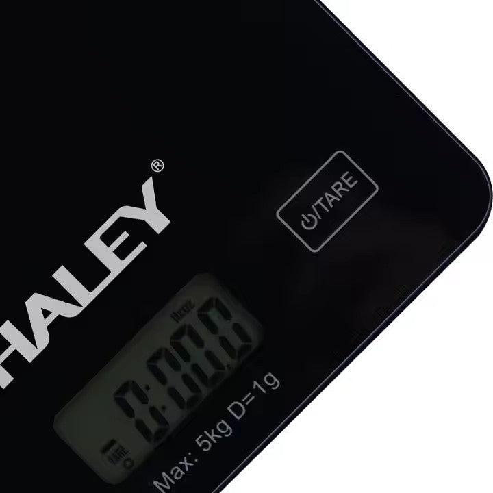 Cântar electronic de bucătărie HALEY HY-5018, 5 kg, precizie 0,1 g, sticlă securizată, negru