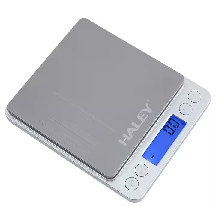 Cântar digital de bucătărie HALEY HY-5015, 3 kg, precizie 0,1 g, oțel inoxidabil, argintiu