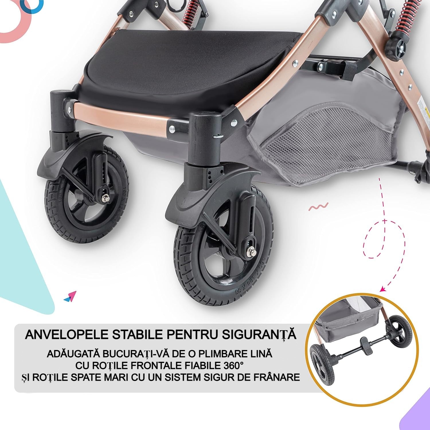Cărucior 2 în 1 KIDOO pentru bebeluși, 0-36 luni, max 15 kg, ham în 5 puncte, scaun reversibil, pliabil