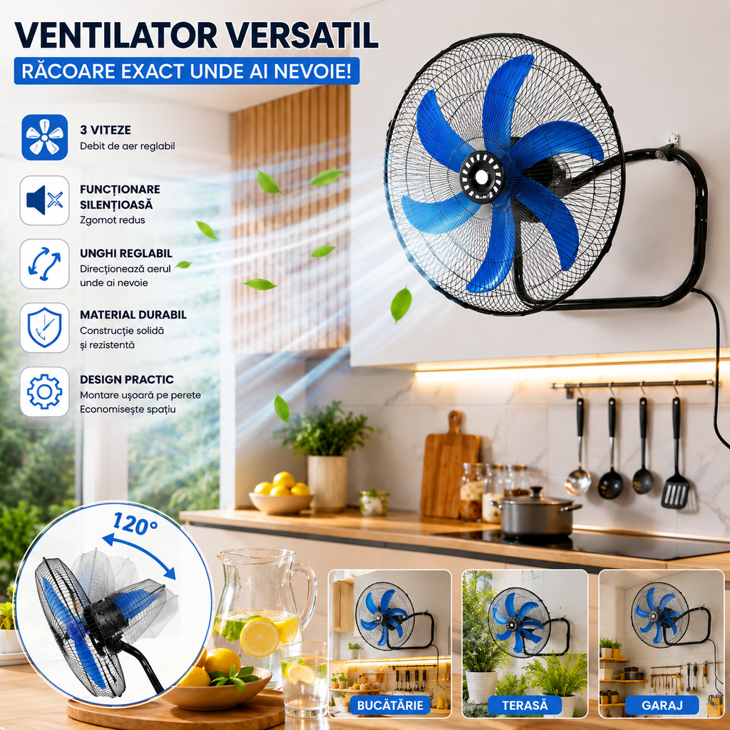 Ventilator 3 în 1 AT Performance AT-2055, 65 W, 18 inch, 3 viteze, oscilație, negru