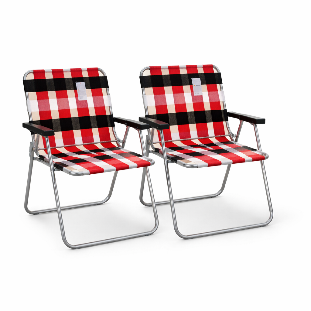 Set 2 scaune pliabile camping AT Performance, cadru oțel, 90 kg, 79x57x64 cm, model în carouri