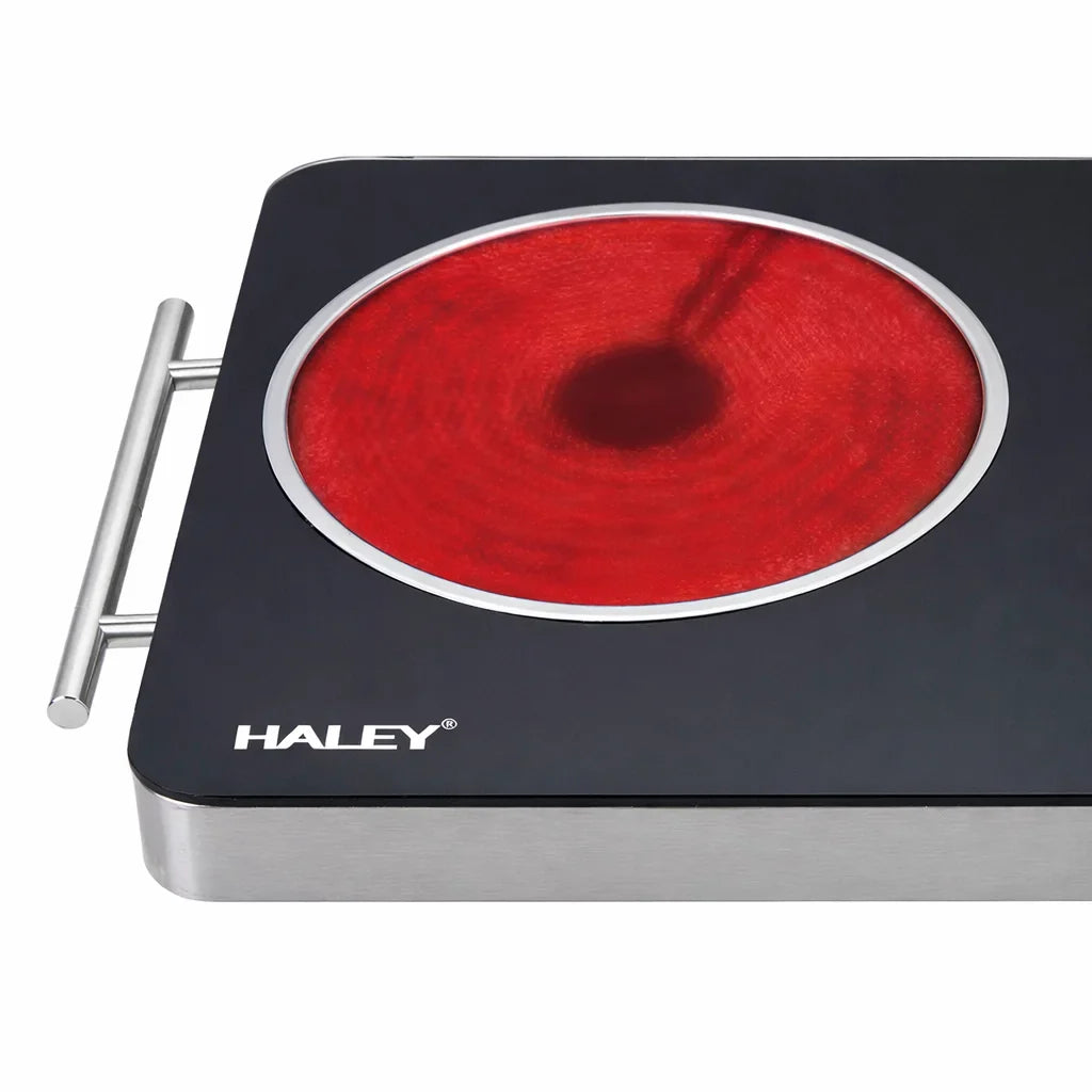 Plită electrică dublă HALEY HY-1828, 6000 W, 2 zone, sticlă termorezistentă, 53x33 cm, negru