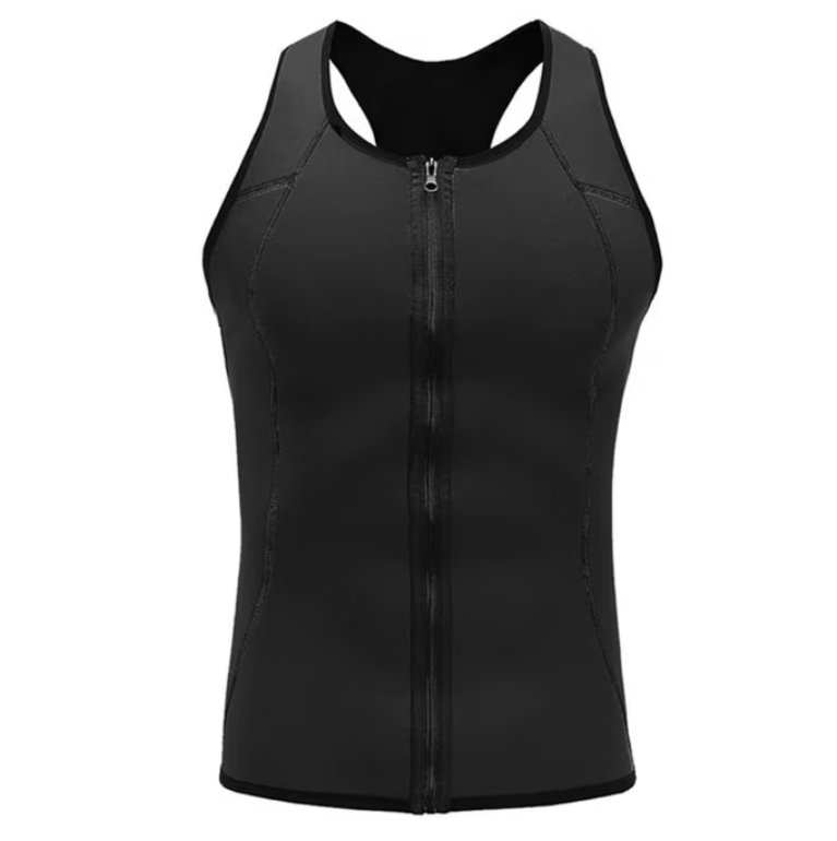 Vesta barbati, efect de sauna pentru slabit, cu fermoar, sustinere spate, negru, Marimea 3XL