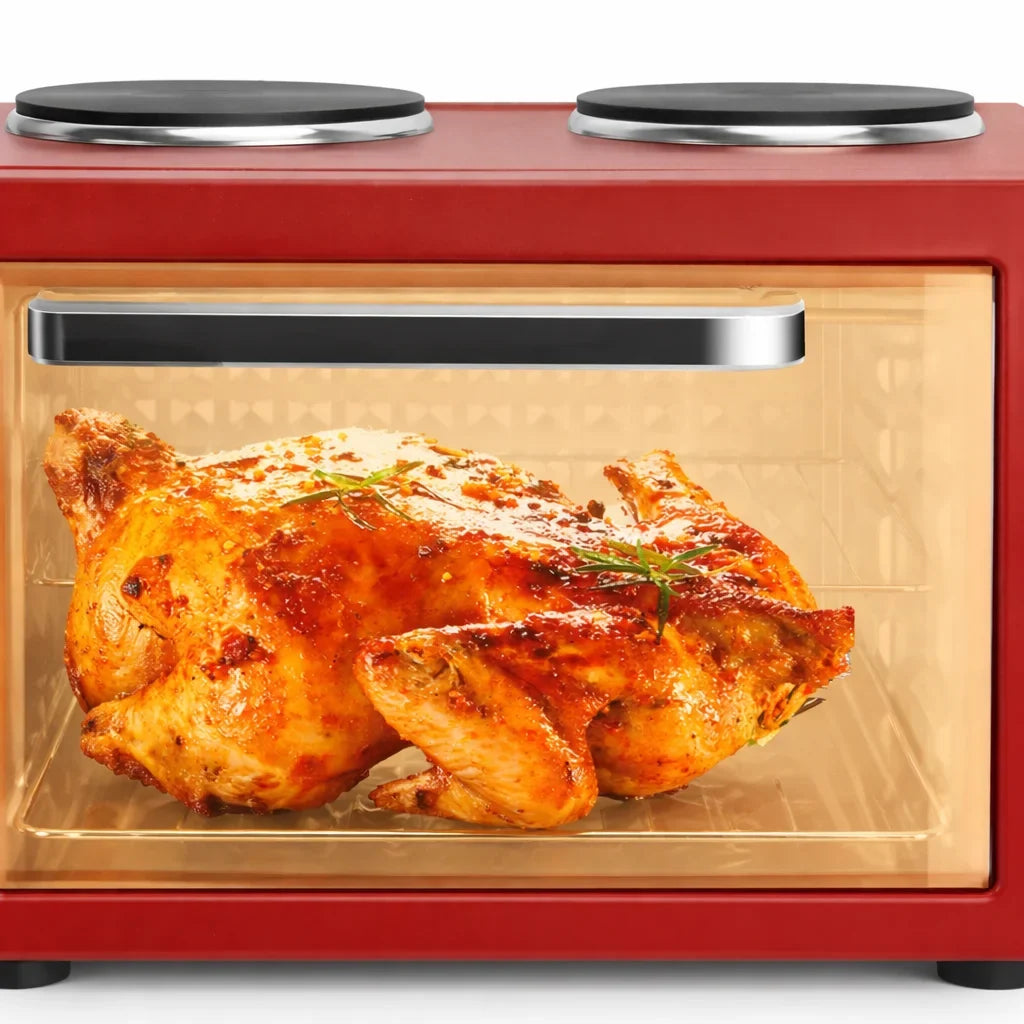 Cuptor electric HALEY HY-5127, 48 L, 2000 W, plită dublă 1000 W + 600 W, ușă din sticlă