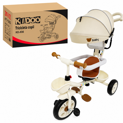 Tricicletă evolutivă KIDOO KD-X06, scaun rotativ 360°, copertină cu protecție UV, roți cauciuc, 9 luni-6 ani