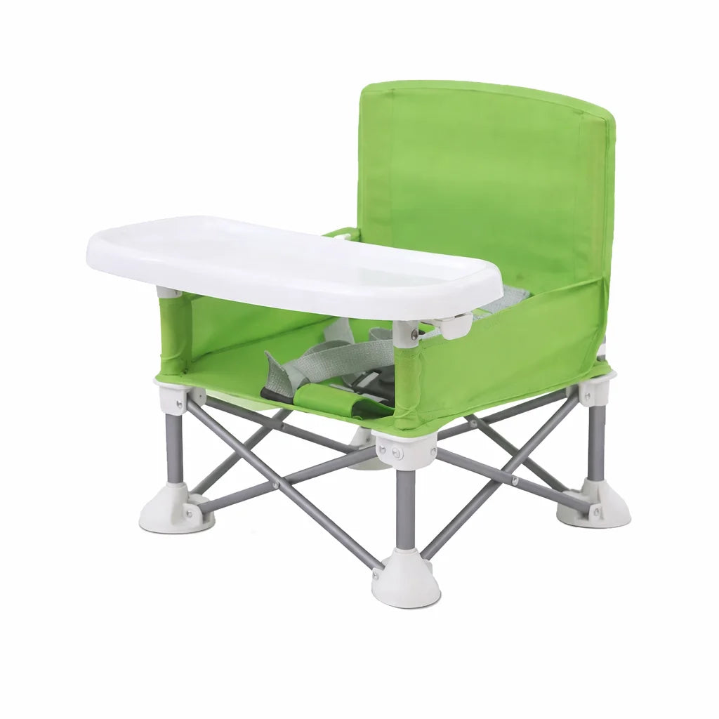 Scaun de masă pentru bebeluși KIDOO pliabil, aluminiu, tavă detașabilă, ham în 5 puncte, verde