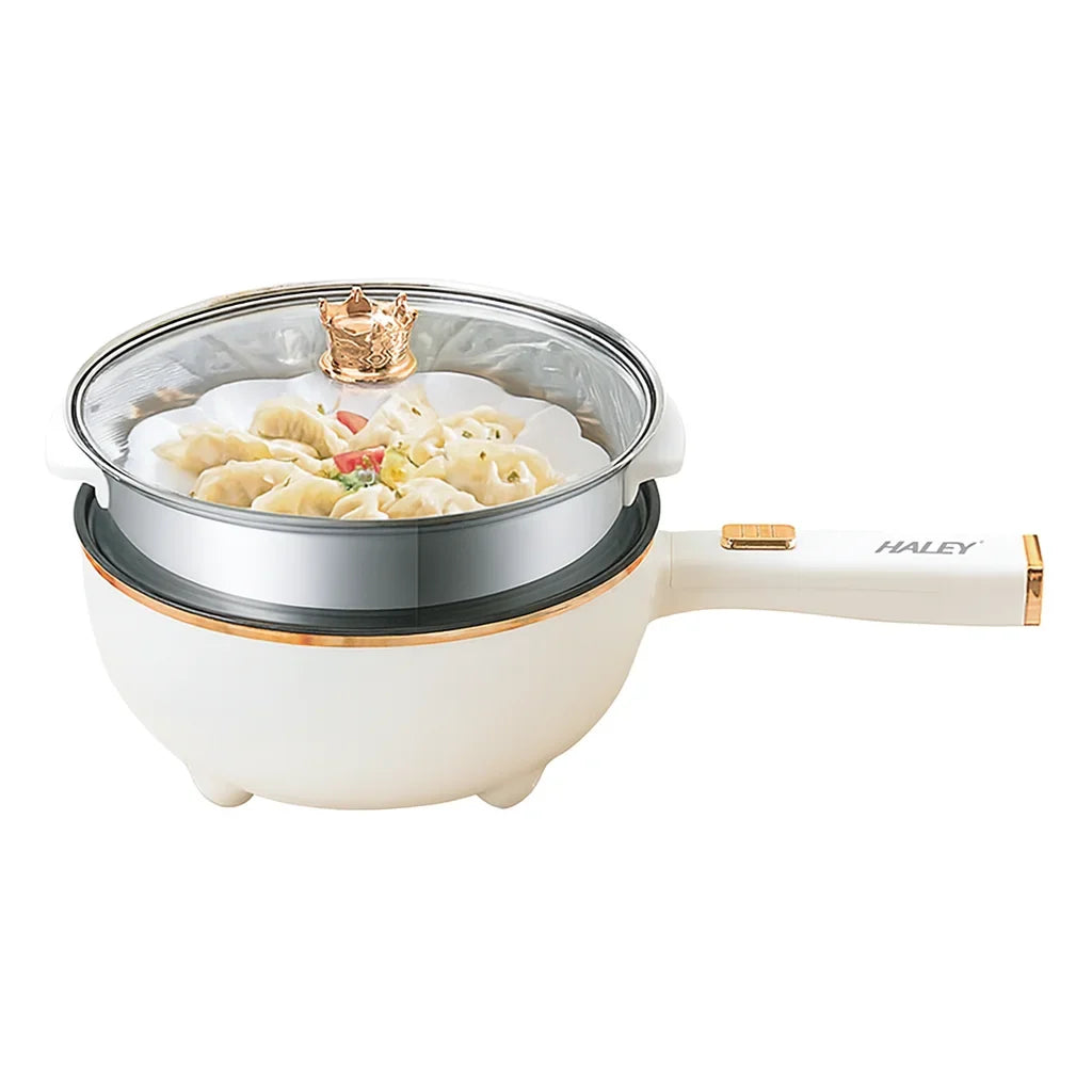 Oală electrică multifuncțională HALEY HY-507, 7 L + 5 L, 1350 W, compartiment abur inox, alb