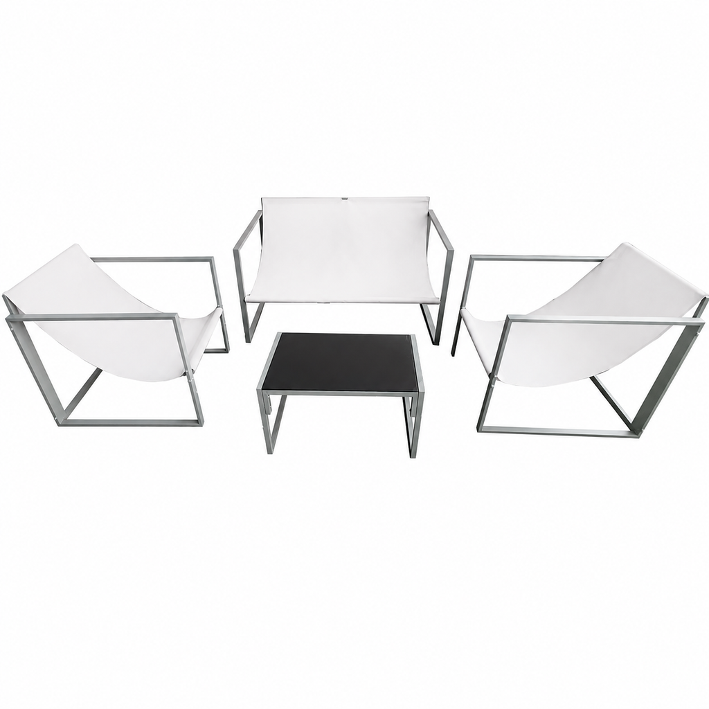 Set mobilier balcon și grădină AT Performance, 4 piese, canapea 2 locuri, 2 fotolii, măsuță cu blat sticlă securizată