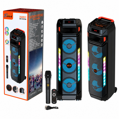 Boxă karaoke portabilă Sing-E ZQS8317, 3x8 inch, 60 W, acumulator 4500 mAh, LED RGB