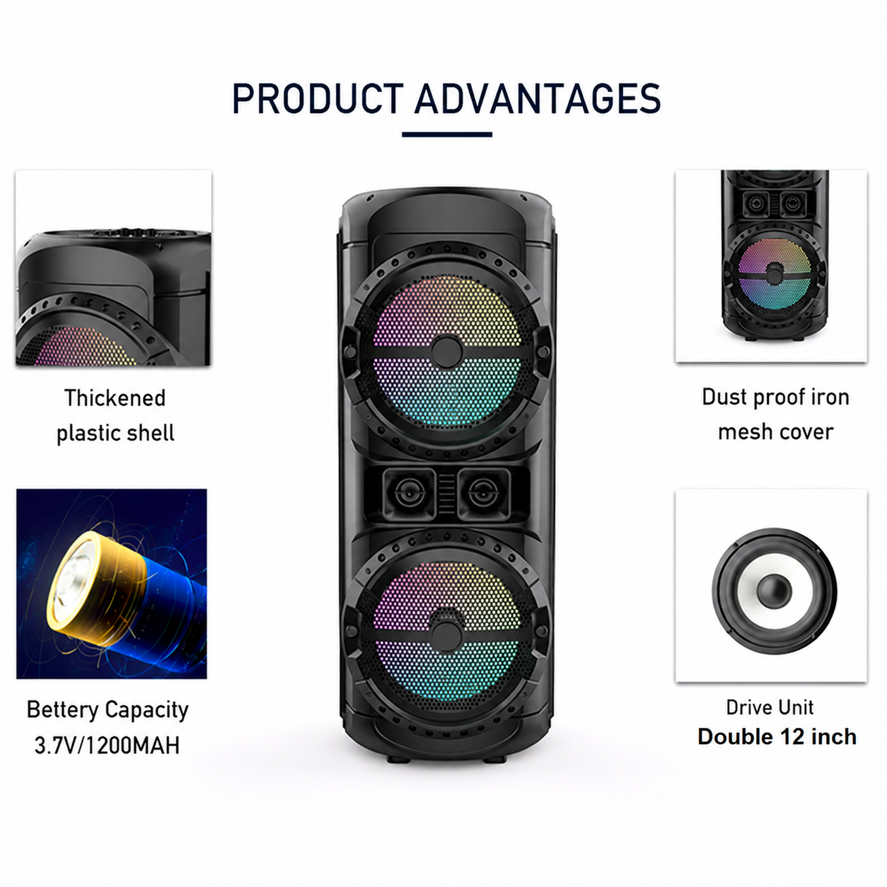 Boxă karaoke portabilă Sing-E ZQS12201, 2x12 inch, 400 W, microfon wireless, LED RGB, negru