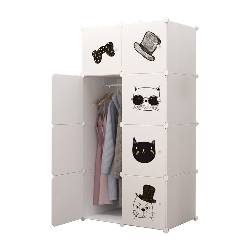 Dulap modular pentru copii 8 rafturi , AT PERFORMANCE® ,  Alb cu pisicute 🐱🎀👓🎩