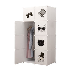 Dulap modular pentru copii 8 rafturi , AT PERFORMANCE® ,  Alb cu pisicute 🐱🎀👓🎩