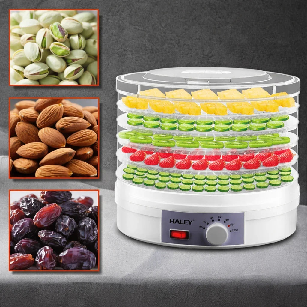 Deshidrator de fructe și legume HALEY HY-980I, 350 W, 5 tăvi, termostat 35-70°C