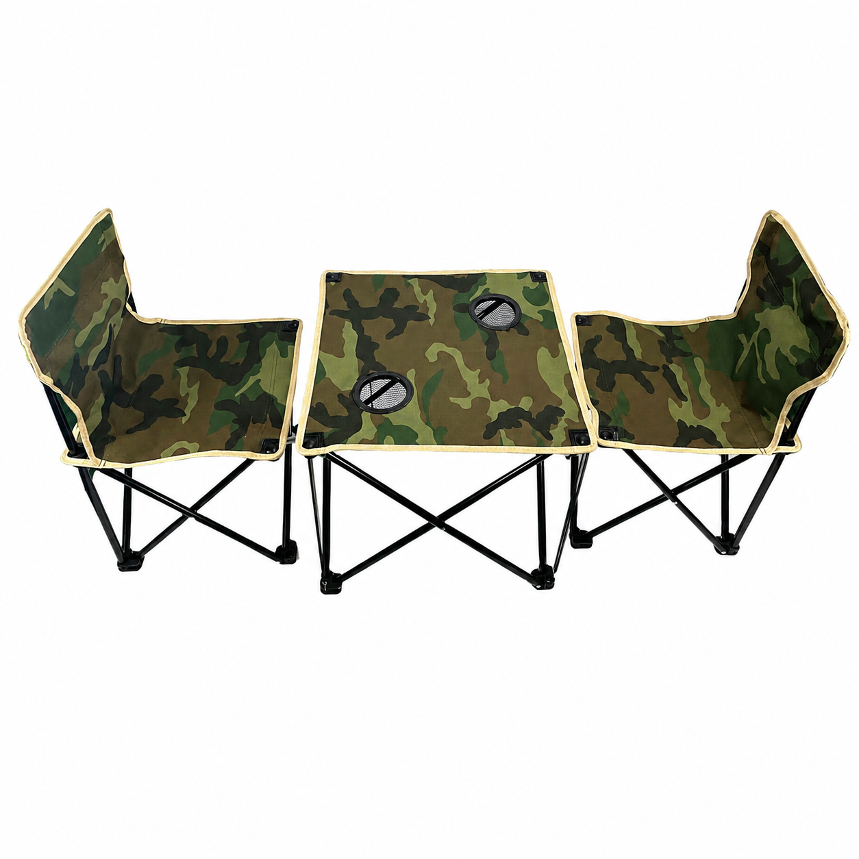 Set camping pliabil AT Performance AT-2072, masă 47 x 47 cm și 2 scaune, structură oțel, 100 kg, camuflaj
