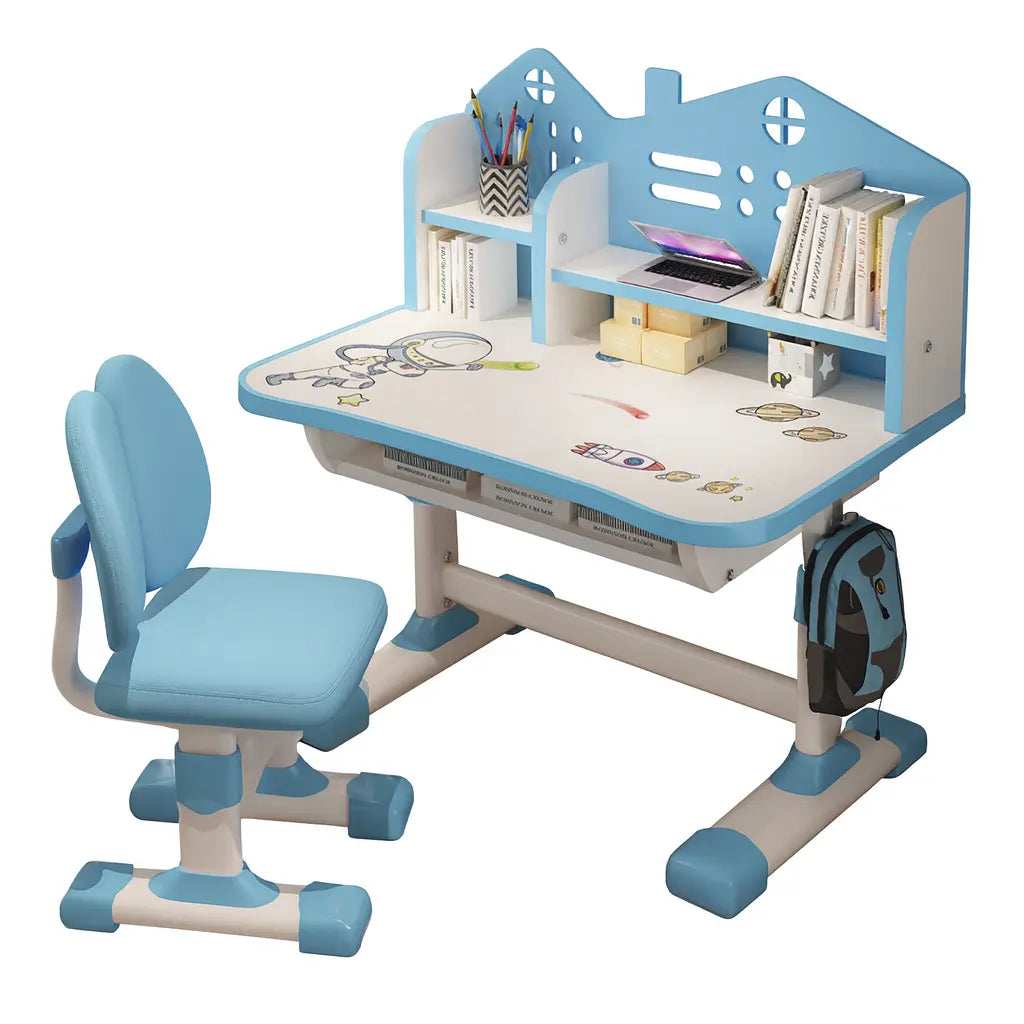 Set birou și scaun ergonomic pentru copii AT Performance, blat 75x105 cm, înălțime reglabilă, roz