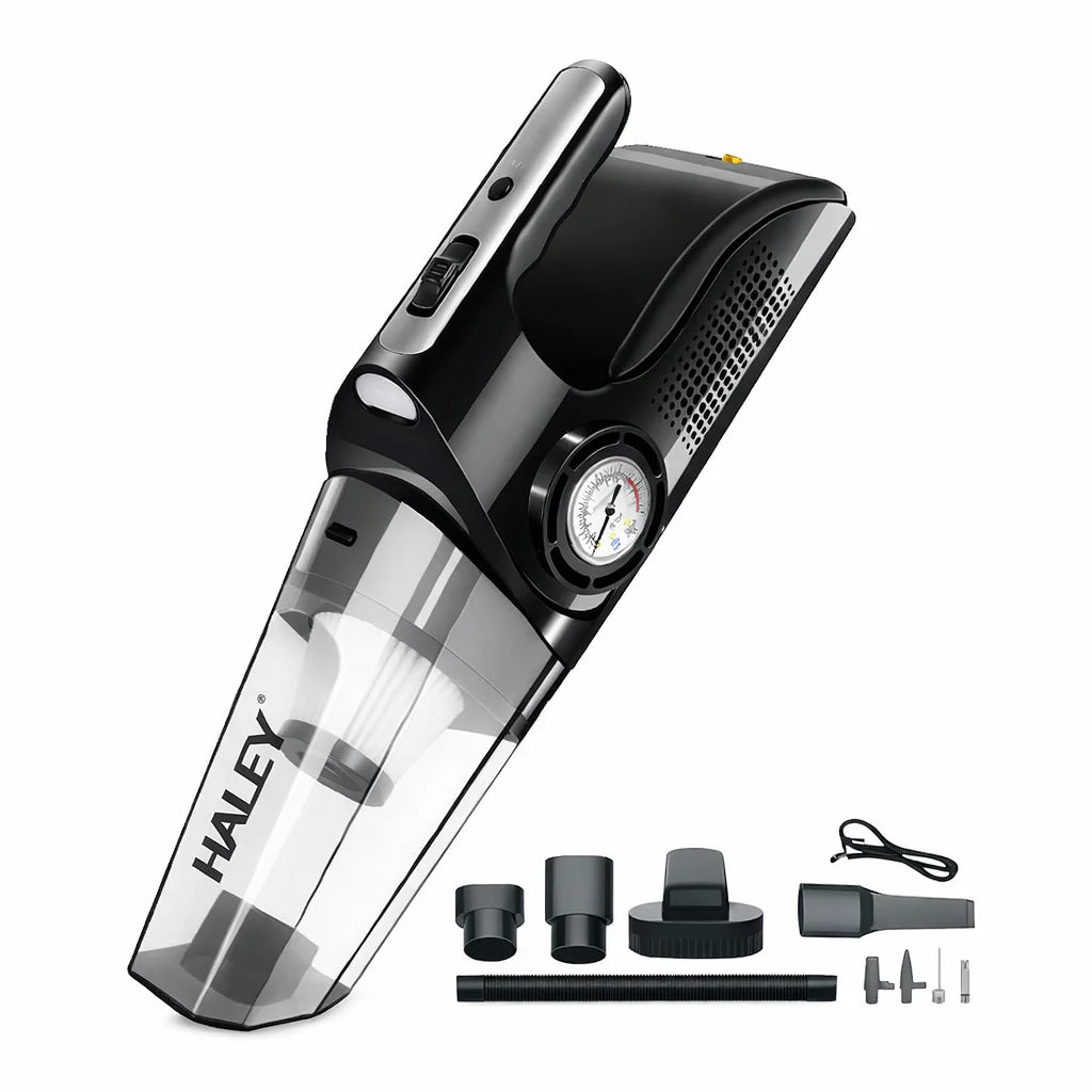 Aspirator auto portabil HALEY HY-3921, 4 în 1, 12 V, 4500 Pa, funcție de umflare, lanternă LED