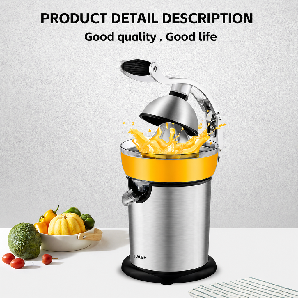 Storcător de citrice HALEY HY-2954, 800 W, 400 ml, presare cu pârghie, carcasă inox, argintiu/negru