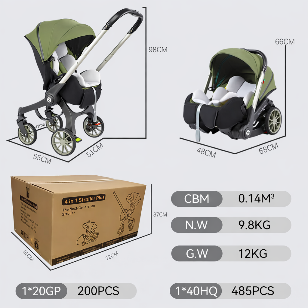 Cărucior 4 în 1 AT Performance stroller plus 2053, landou și scaun auto, 0-13 kg, greutate 9,8 kg
