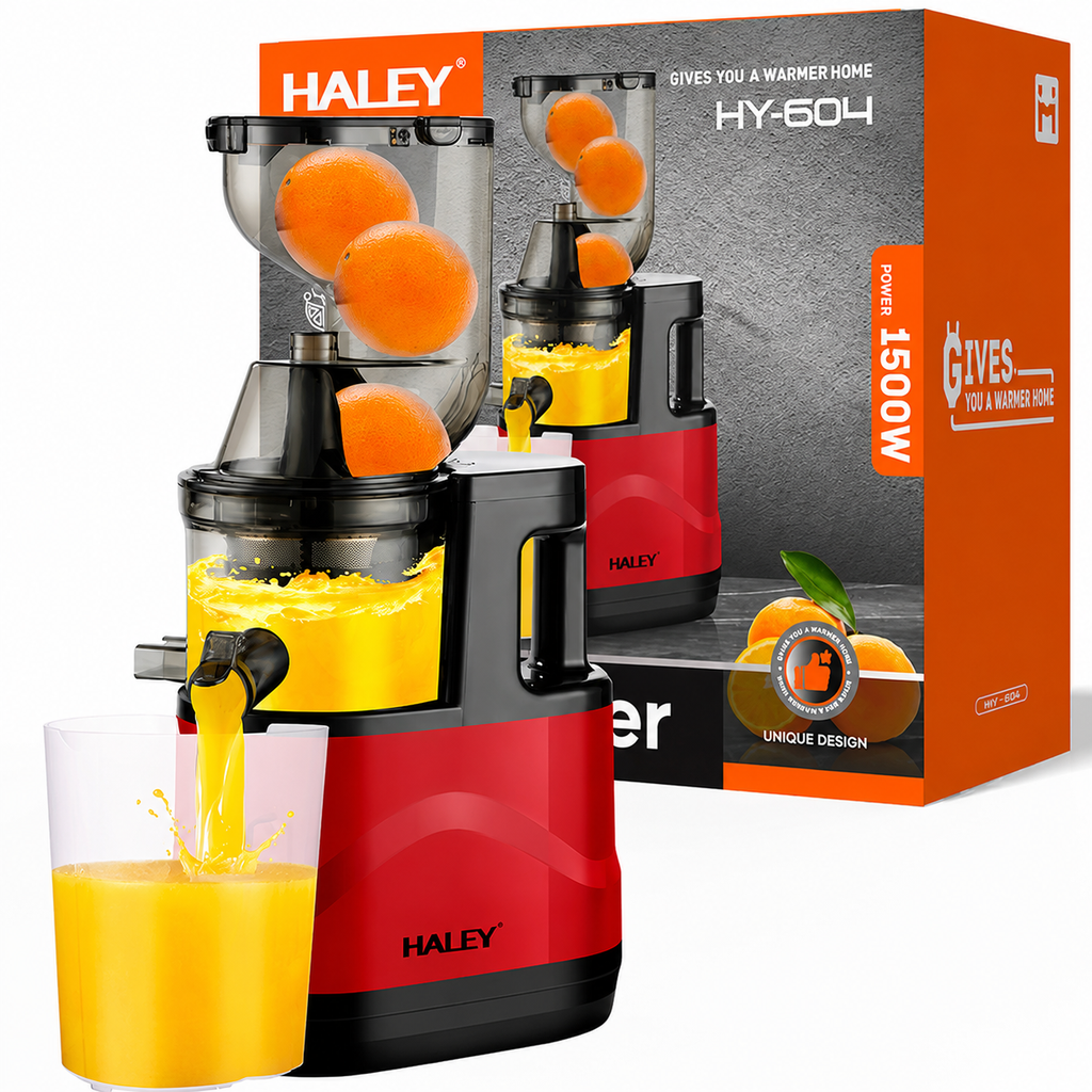 Storcător cu presare lentă HALEY HY-604, 200 W, filtru inox cu micropori, recipiente 300 ml, roșu