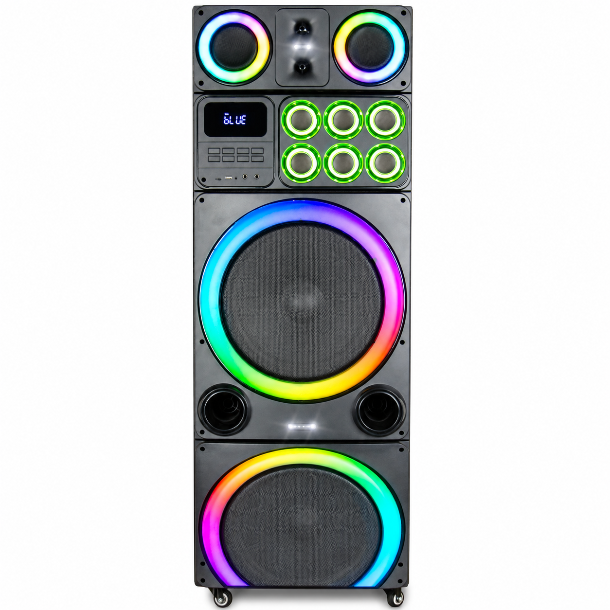 Boxă karaoke portabilă AT Performance KOLAV-LJ5513, 2x15 inch, bluetooth, radio FM, 2 microfoane wireless, LED RGB