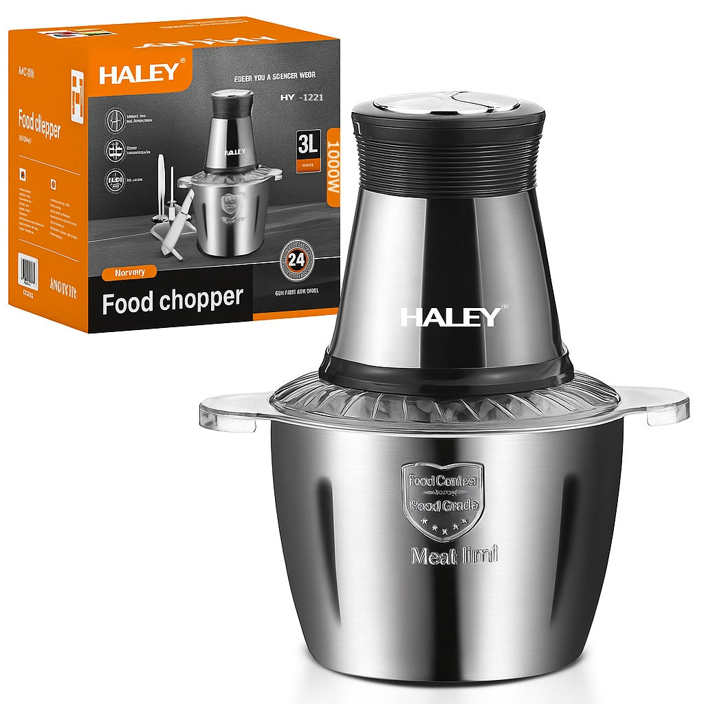 Tocător electric universal HALEY HY-1221, 1000 W, bol inox 3 L, 4 lame din oțel inoxidabil