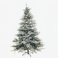 Brad artificial cu efect de ninsoare, 2.1 m, 1150 ramuri, lumini LED galben cald, suport metalic